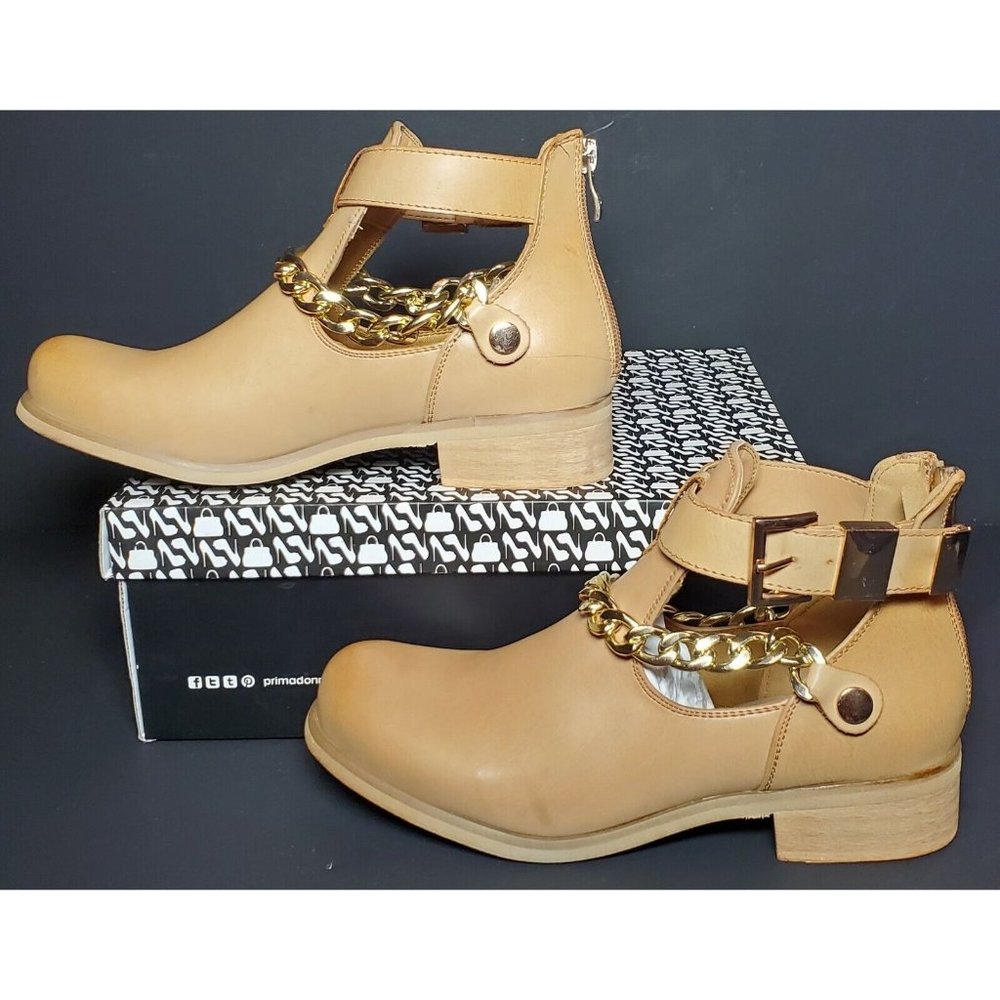 PRIMADONNA COLLECTION Women 37 EURO, bootie tan with chain and buckle 01232
